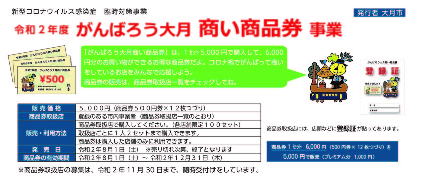 新型コロナウイルス感染症臨時対策事業　令和2年度がんばろう大月商い商品券事業